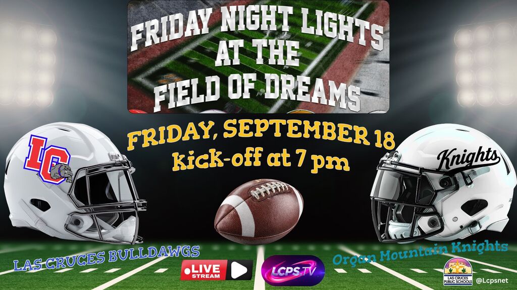 flyer with football gridiron and two helmets