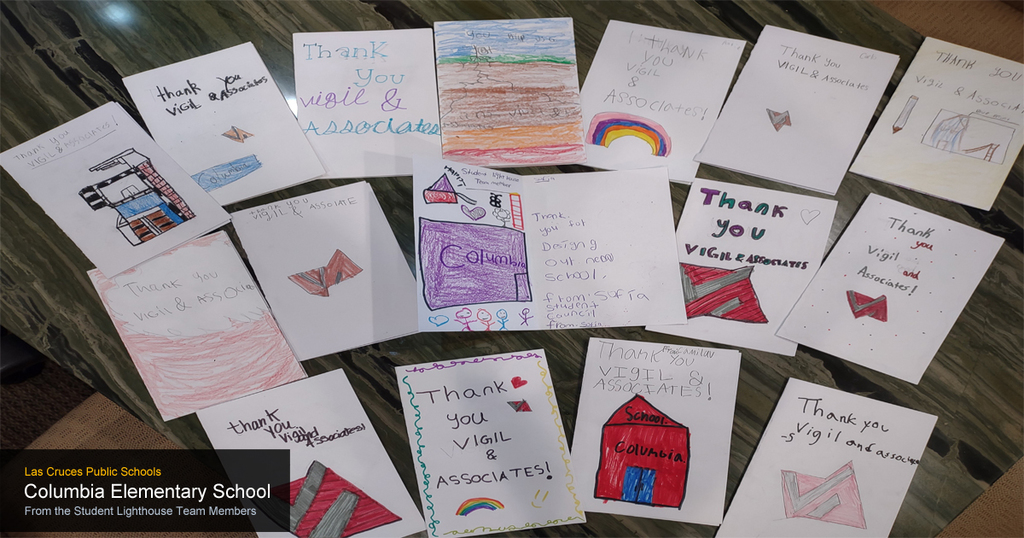 Vigil & Associates was honored to be gifted these precious cards made by the young kiddos from Las Cruces Public Schools excited for their brand new Columbia Elementary School which is in the very early stages of construction with the pouring of its first foundation. These thank you cards have filled all our hearts with joy! 🙂 ❤️ #VA_Architects #LCPS #LasCrucesPublicSchools #ColumbiaElementarySchool