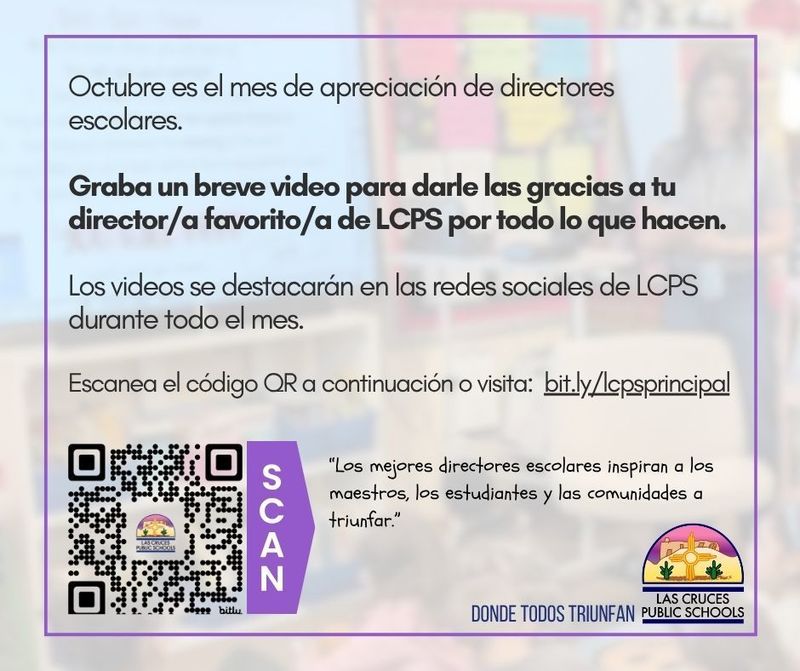 Octubre es el mes de apreciación de directores escolares, y nos gustaría que nos acompañen para celebrar a los grandes líderes que dirigen nuestras escuelas cada día. 