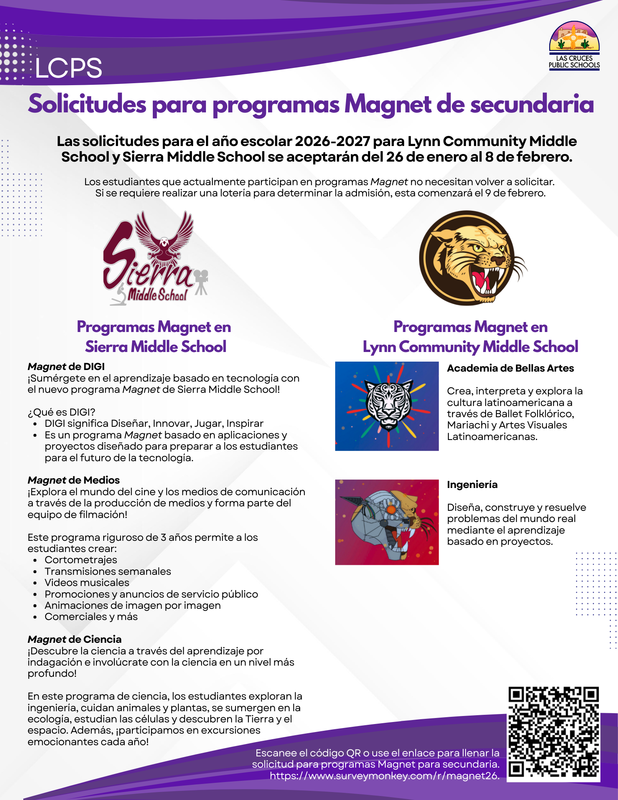 purple and white magnet info, Spanish