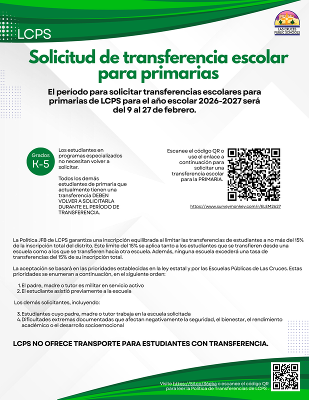 green and white elementary transfer information, Spanish