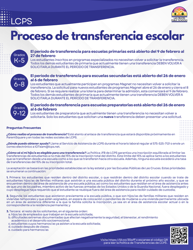 blue and white flyer with transfer information, Spanish
