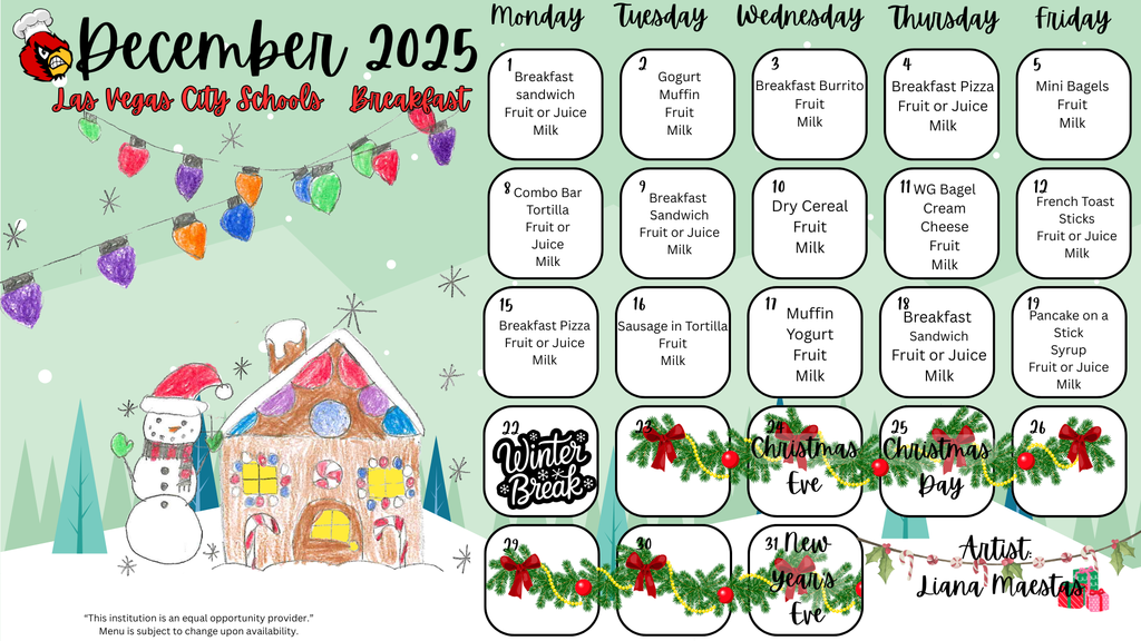 December Breakfast Menu 2025