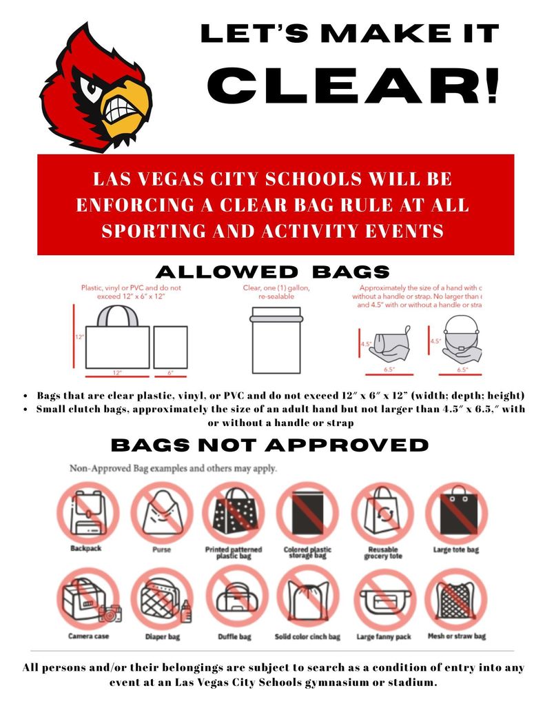 LVCS ATHLETICS CLEAR BAG POLICY FOR SCHOOL/ ATHLETIC EVENTS!