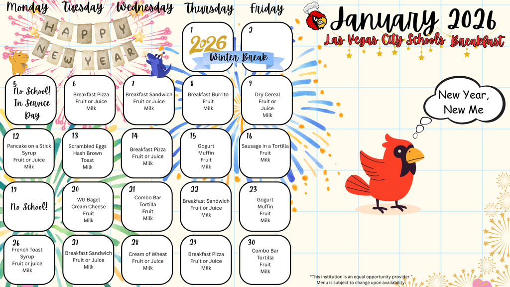 January 2026 Breakfast Menu