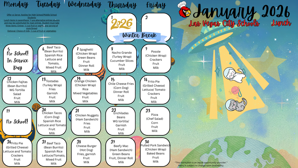 January 2026 Lunch Menu