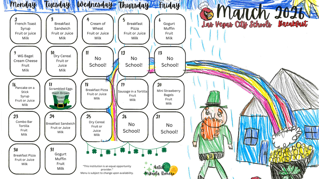 March 2026 Breakfast Menu