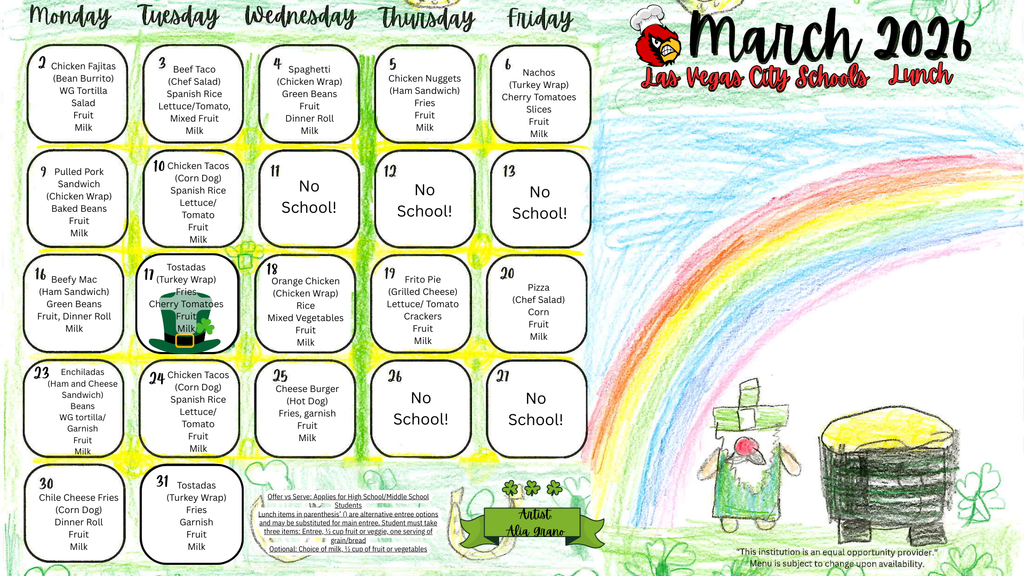 March 2026 Lunch Menu