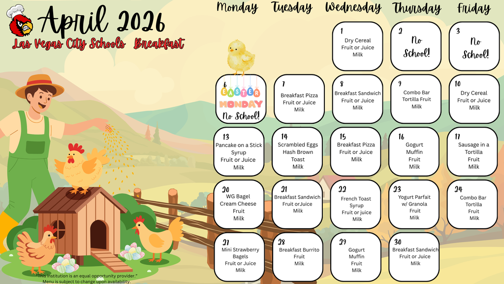 April 2026 Breakfast Menu