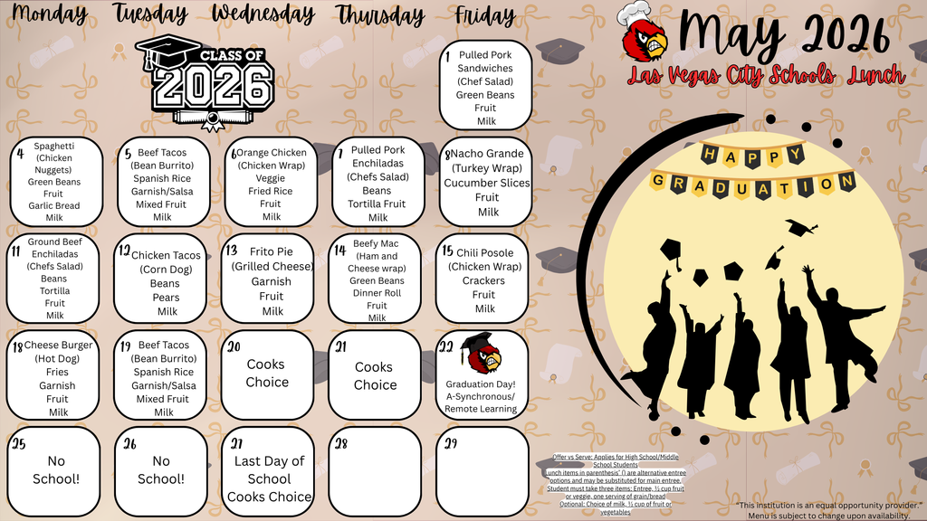 May 2026 Lunch Menu