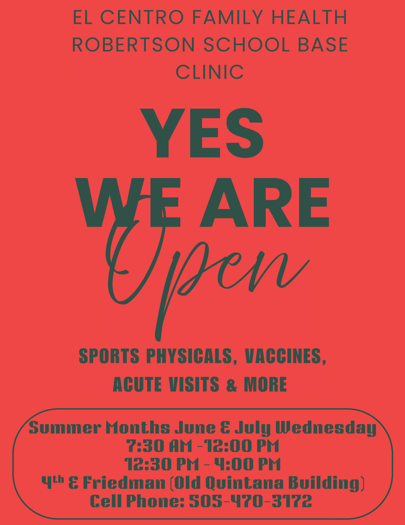School Base Clinic will be open for Sports Physicals and will continue serving staff and students