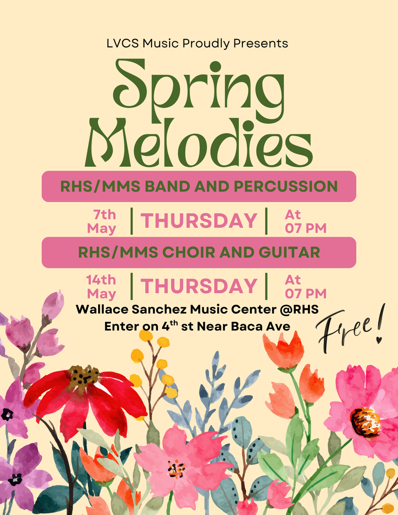 Join us for 2 FREE Spring concerts, presenting the talents of our Memorial MS and Robertson HS musicians!