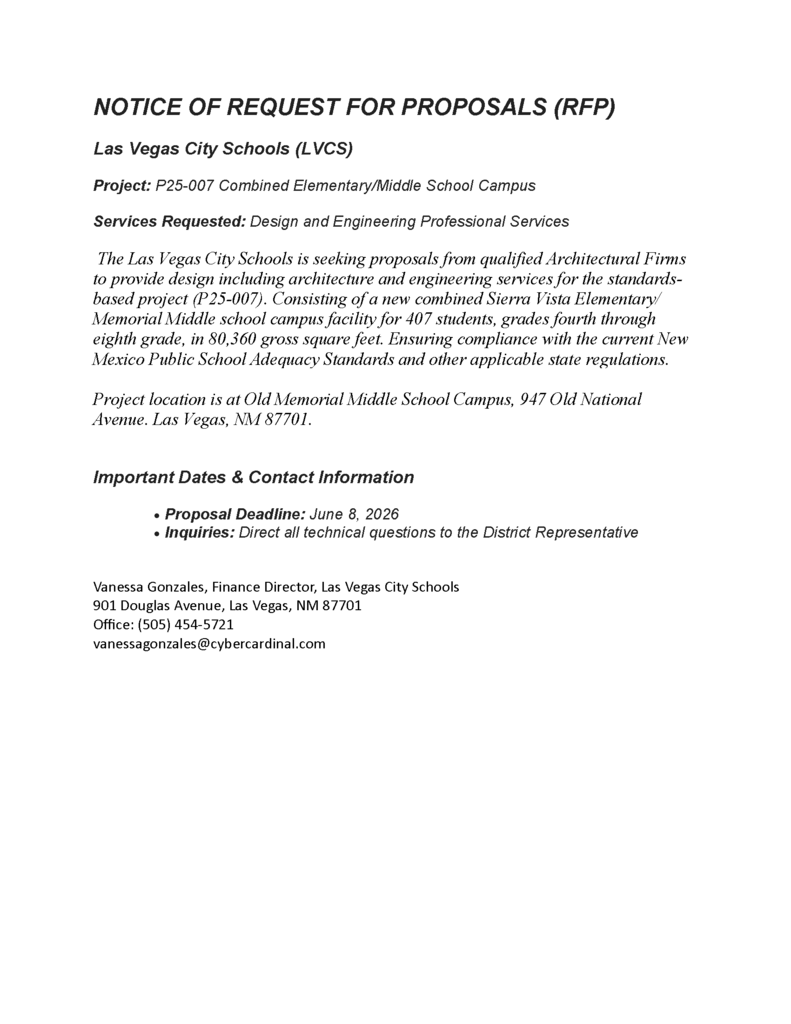NOTICE OF REQUEST FOR PROPOSALS (RFP)