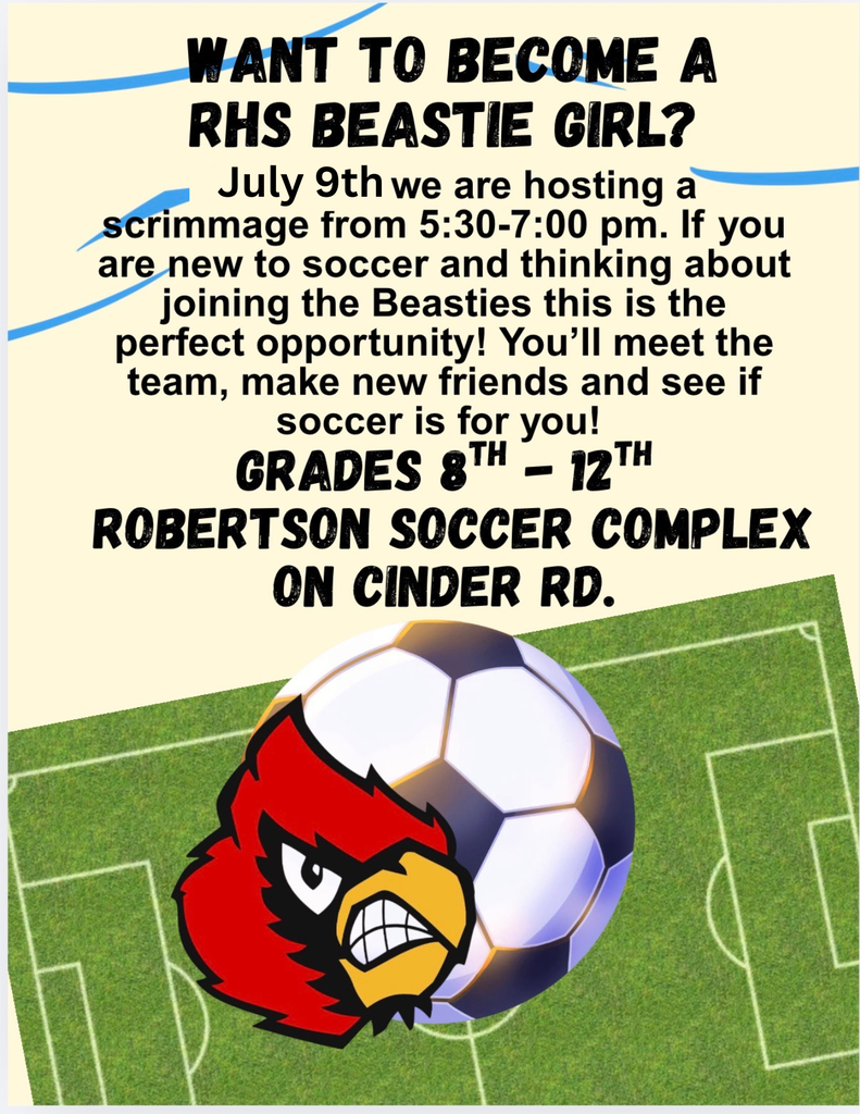 Want to try soccer? ā½ļø Join us for the RHS Beastie Girl Scrimmage! This is a fun, welcoming scrimmage open to all new players who want to give the sport a shot. No experience requiredājust bring your energy!