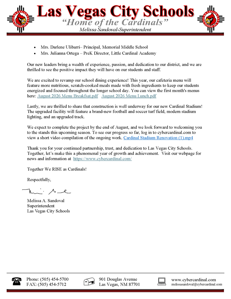 Letter from Superintendent