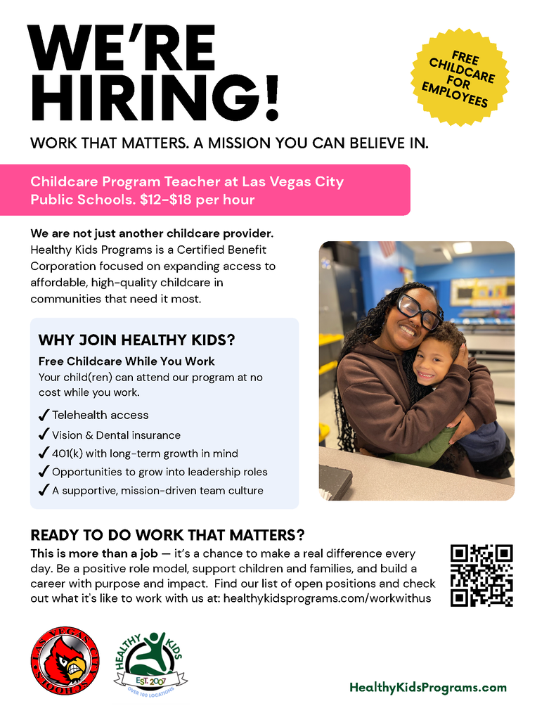 Now Hiring: Healthy Kids Program Flyer
