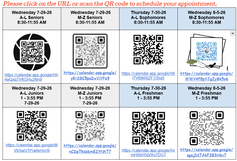 Update RHS families! Click here to schedule your time with counselors this upcoming week! We apologize for the mix up!