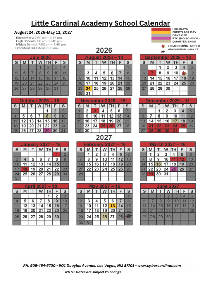 2026-2027 Pre-K Calendar