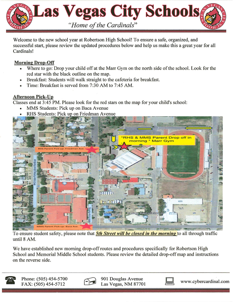 Welcome to the new school year at Robertson High School! To ensure a safe, organized, and successful start, please review the updated procedures below and help us make this a great year for all Cardinals!