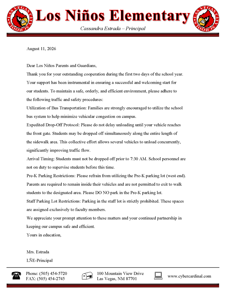 reminder to parents fron LNE