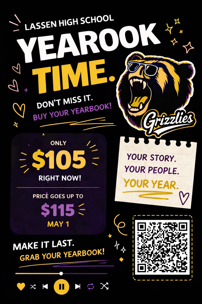 Yearbook!!! Get yours today before the price goes up May 1st. Scan the QR code to take you to the Lassen High School Payment Portal.