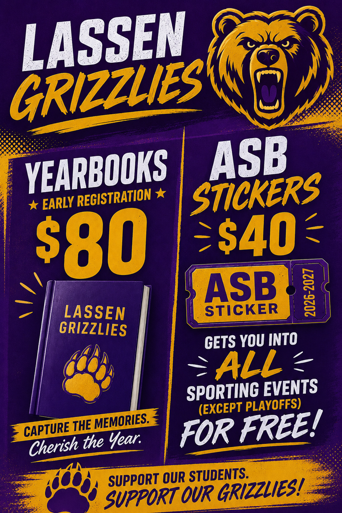 Now available online. Visit our website student store payment portal at: https://lassenhighschoolwebstore.myschoolcentral.com/(S(xpyjgroia4fzs2gjryukuqcu))/Index.aspx