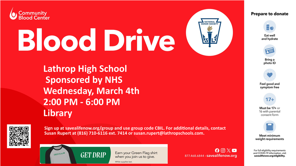 QR Code to sign up for Blood Drive on 3/4 at 2:00 PM