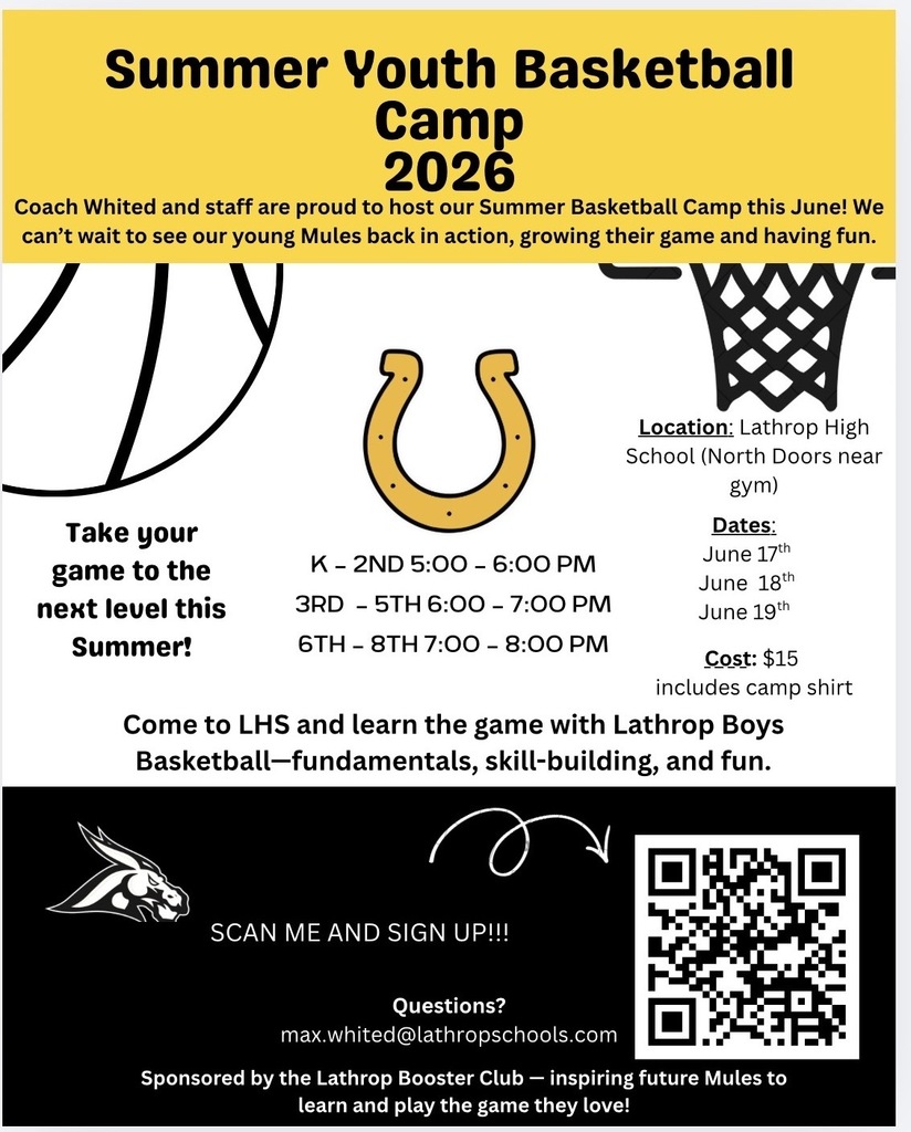 Black and gold flyer with details to sign up for summer youth basketball camp in 2026