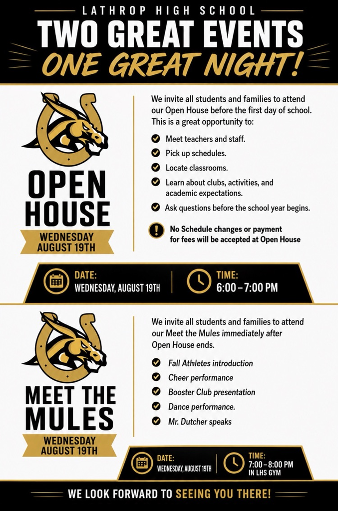 Back to School night and Meet the Mules information