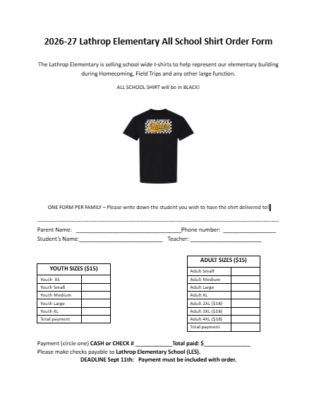 All School Shirt Order