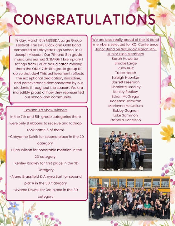 Congratulations to band and art show winners