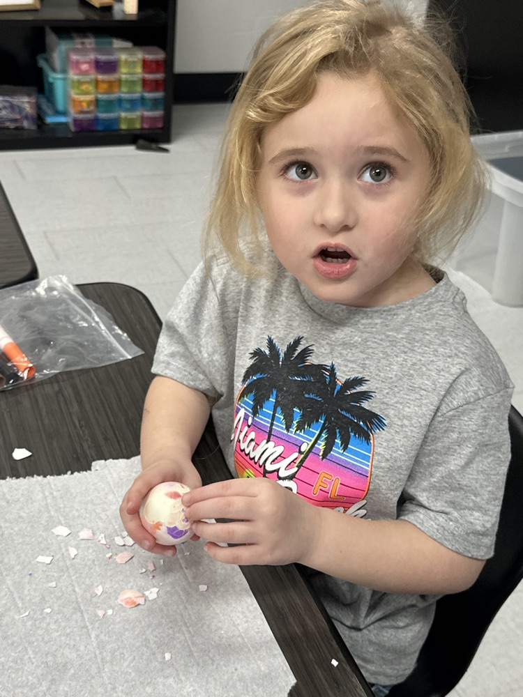 This week Pre-K learned all about Nursery Rhymes. Today was Humpty Dumpty Day and they got to learn the Science behind boiled vs raw eggs!