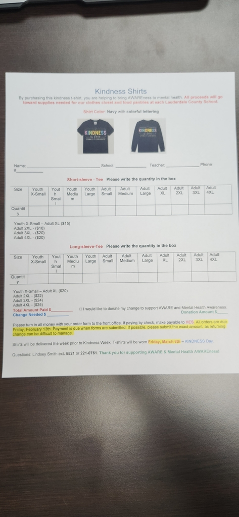 kindness shirt order form 