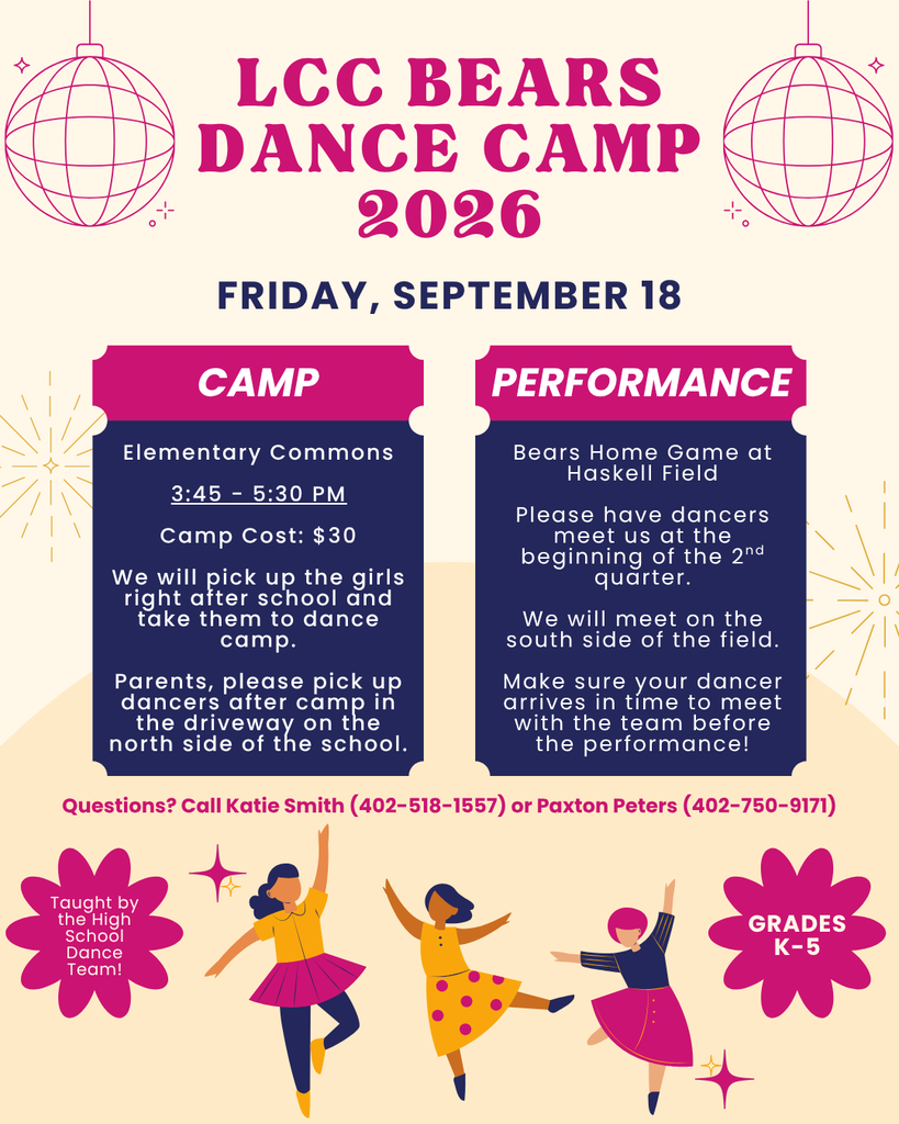 Flier for LCC Bears Dance Camp 2026