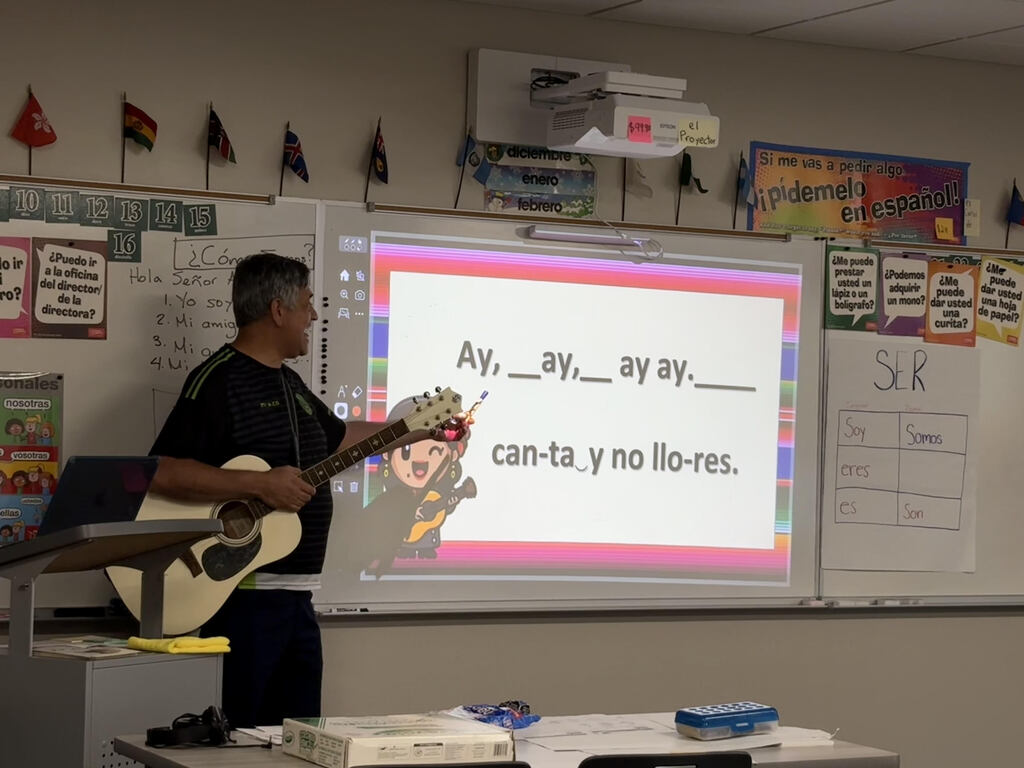 LCC Spanish teacher teaches his classes a Mexican folk song