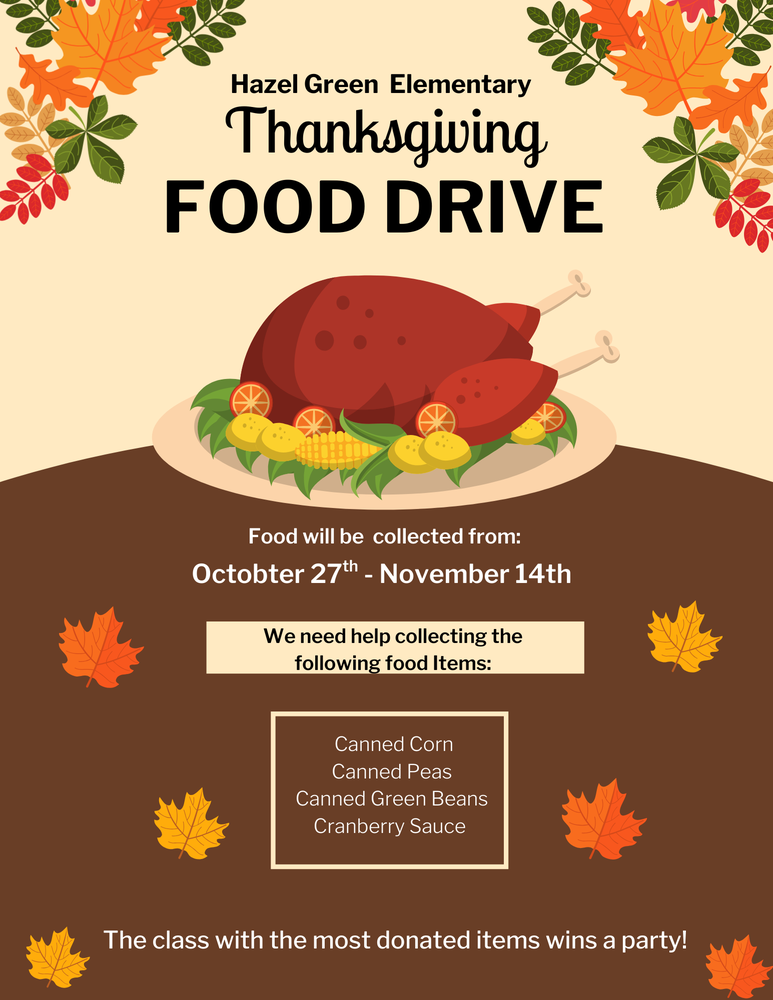 Flyer for Food Drive beginning Oct. 27