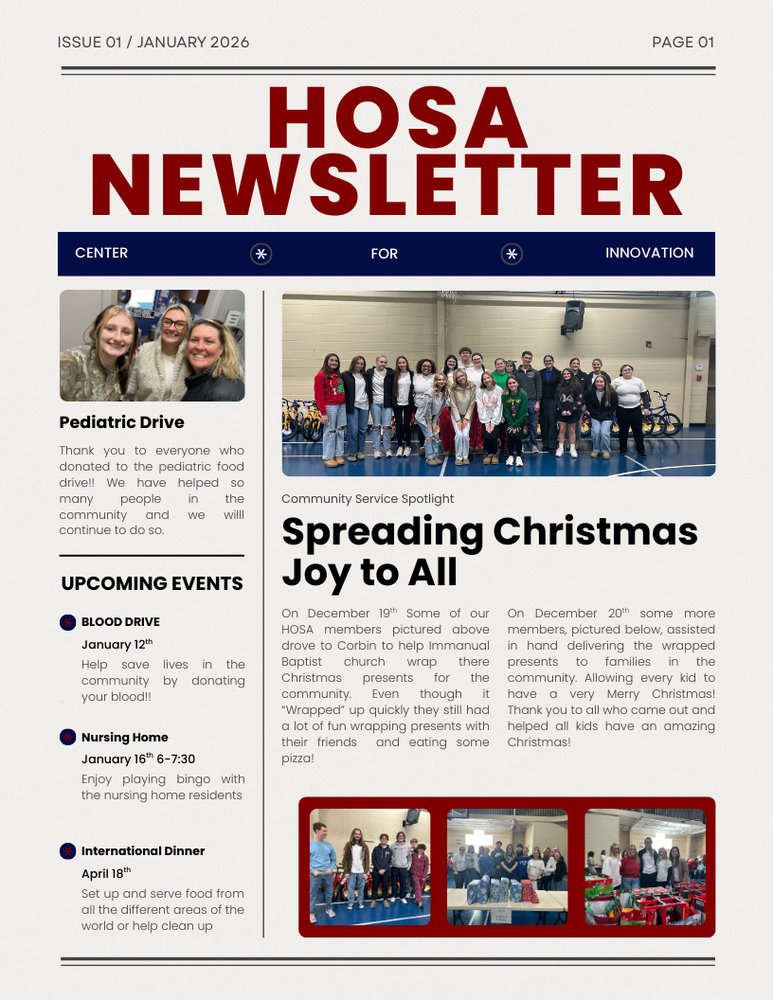 HOSA Newsletter for January of 2026