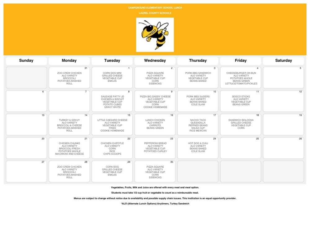 September Lunch Menu