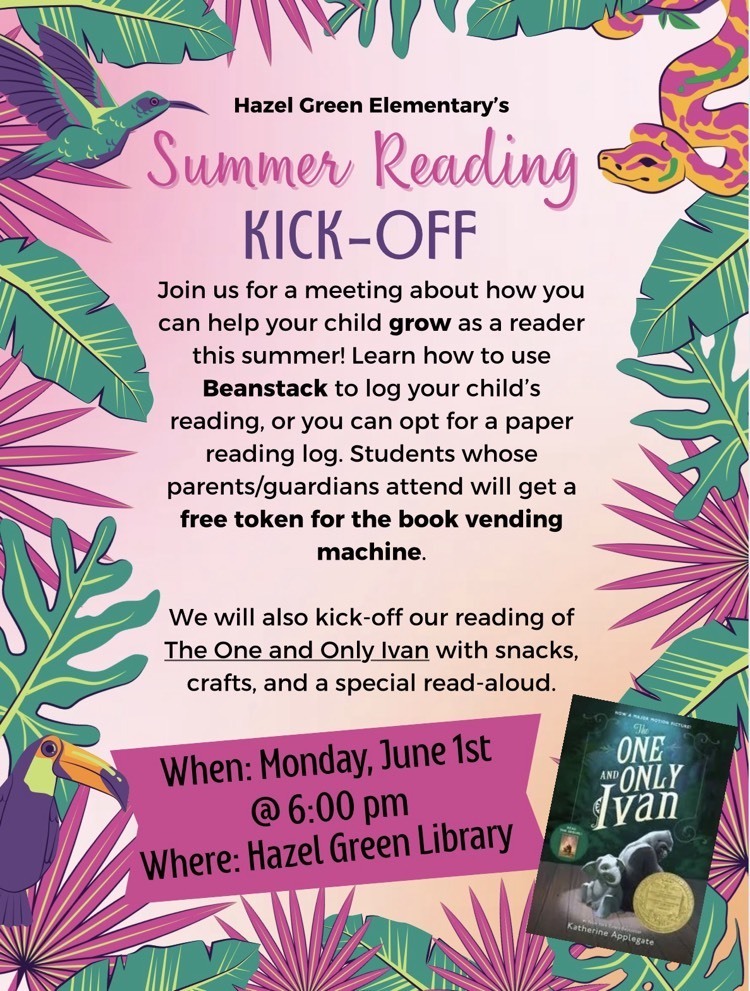 summer Reading kickoff is June 1st at 6 pm in the HG library