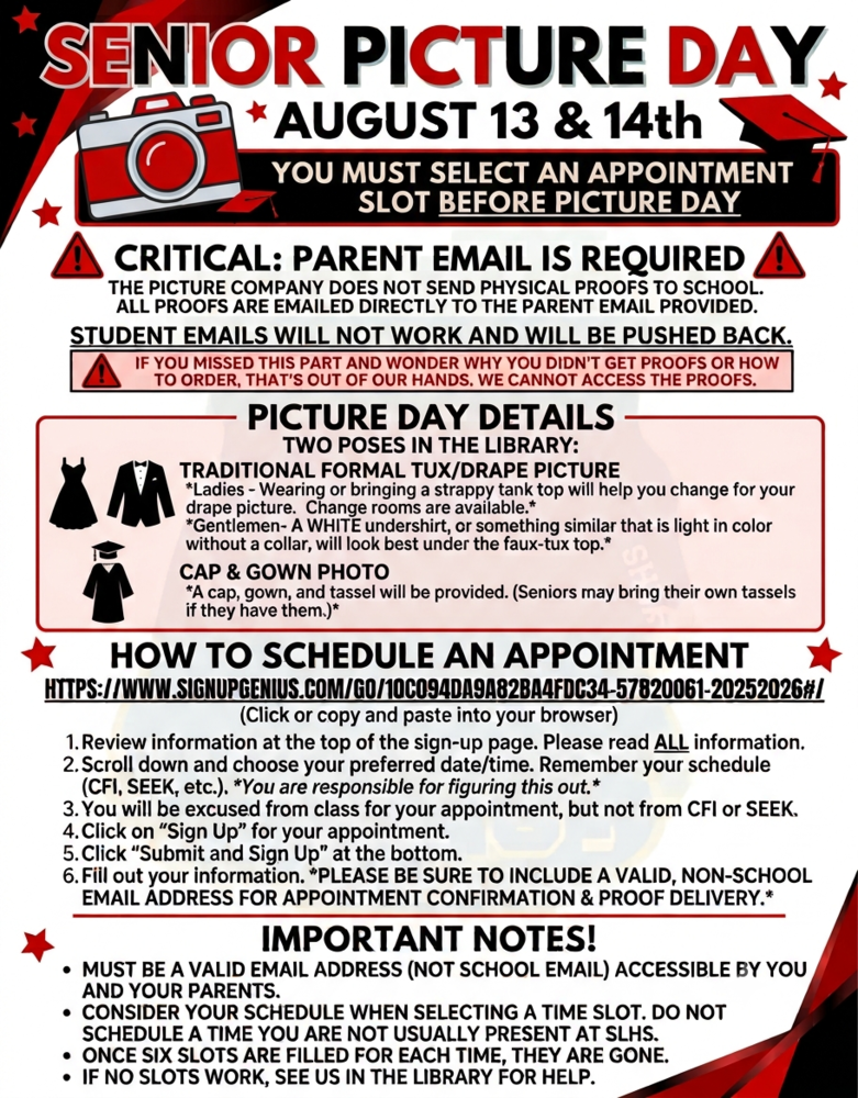 Senior Picture Day Info
