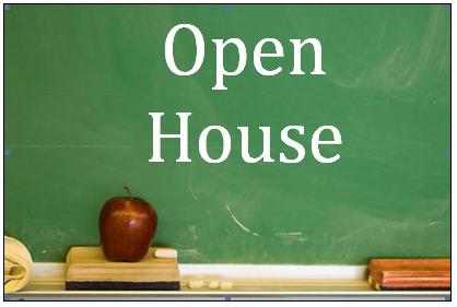 image of a chalkboard with OPEN House on it