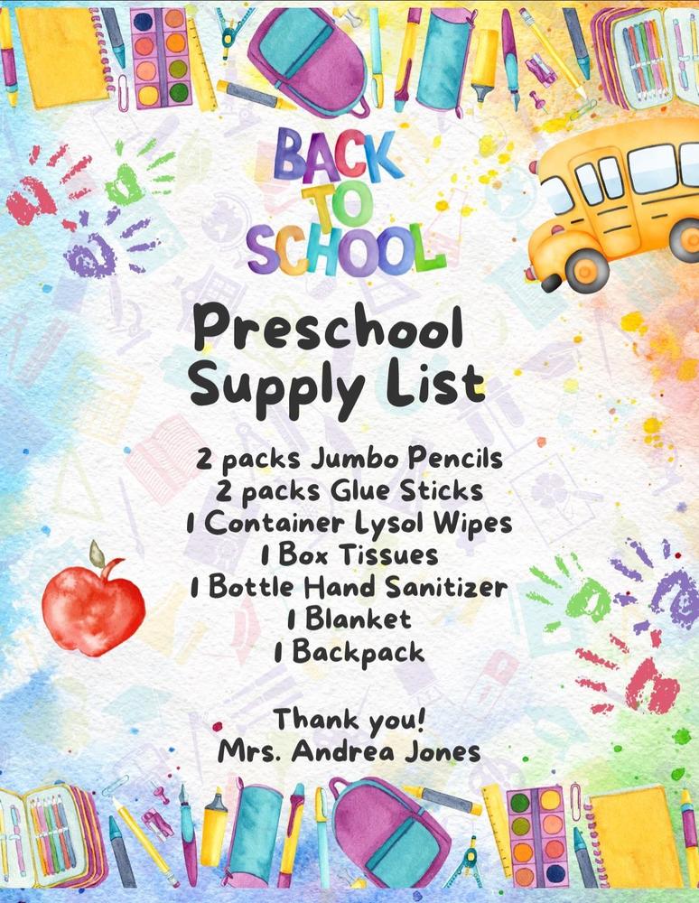 supplies list for preschool