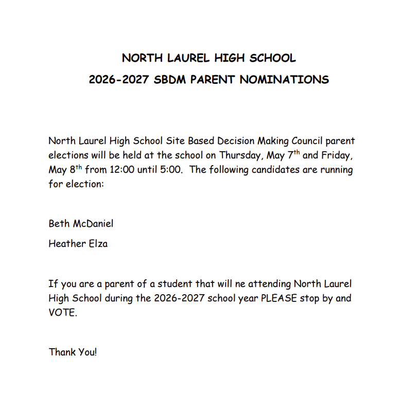 2026-2027 SBDM PARENT NOMINATIONS