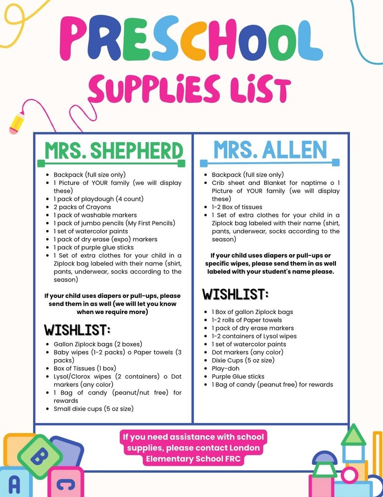 School Supplies List 2025-2026 School Year