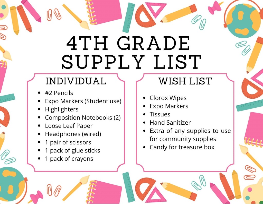 School Supplies List 2025-2026 School Year