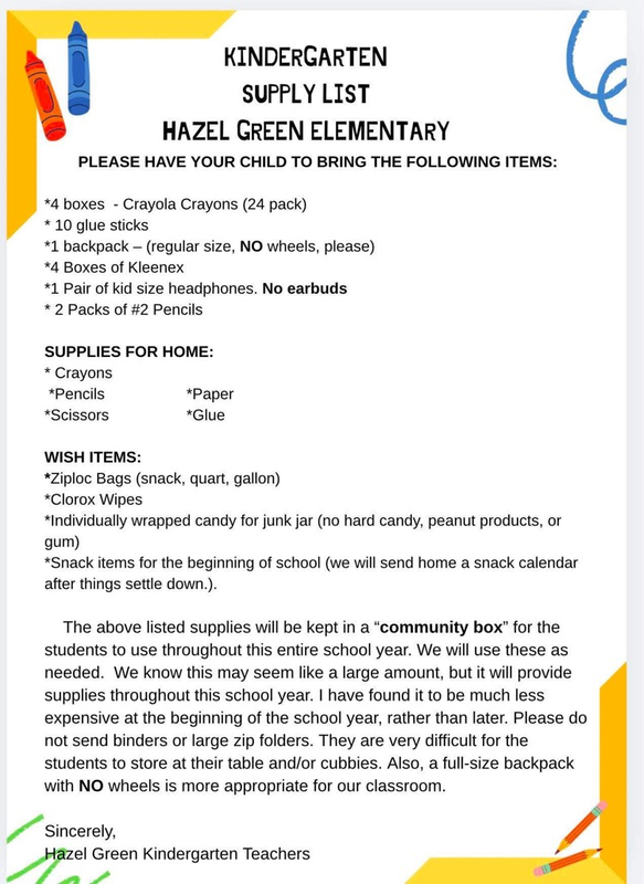 Kindergarten Supply List