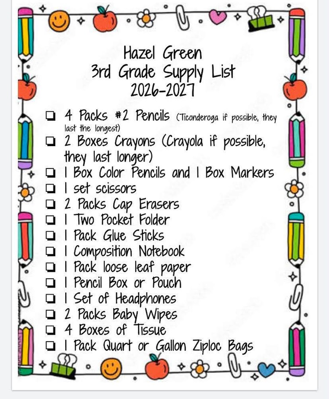 3rd grade supply list