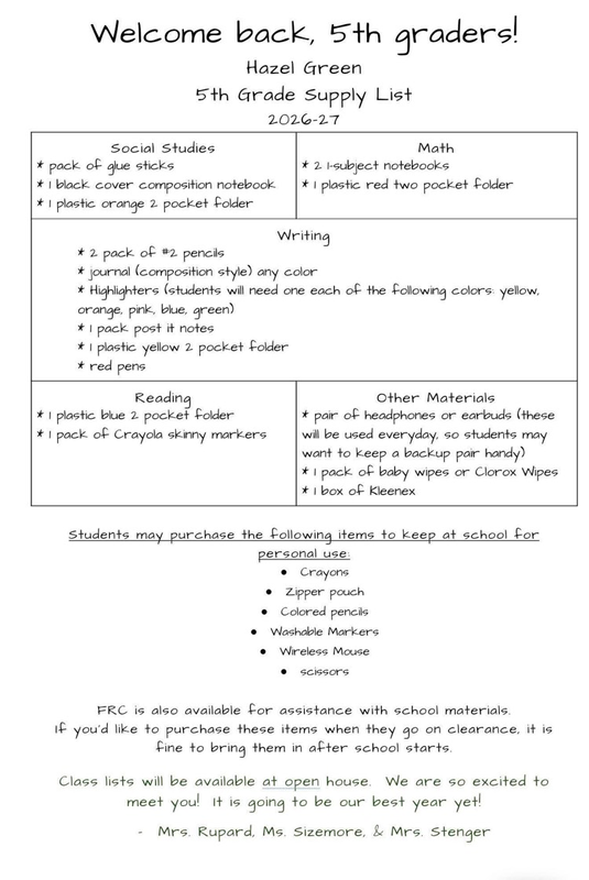 5th grade supply list