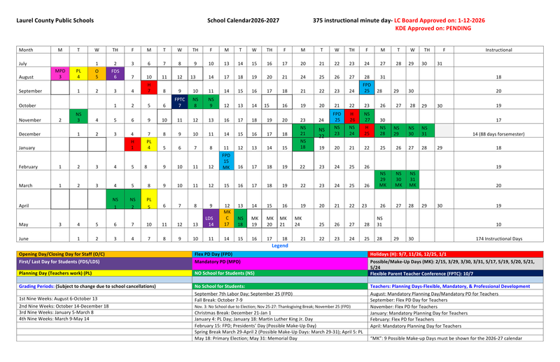 2026-2027 School Calendar