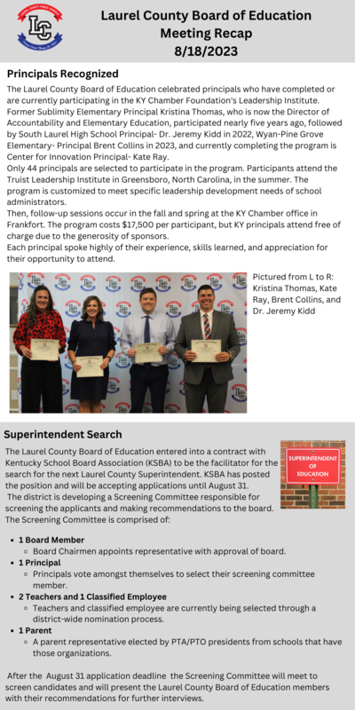 Laurel County Board of Education Recap